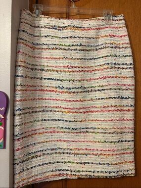 J. Crew White Tweed Pencil Skirt with Multicolor Stripes